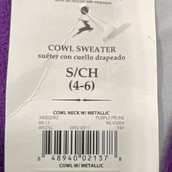 White Stag Y2K Womens S Purple Cowl Neck‎ Sweater Stretch Tunic Fairy Metallic - Picture 6 of 11